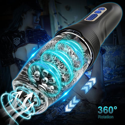 Oral Sex Masturbator Penis Trainer Vibrator with 10 Vibration and 5 Rotation Modes