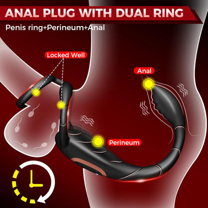 3 IN 1 Cock Ring Prostate Massager Anal Vibrator with 9 Powerful Vibration Modes