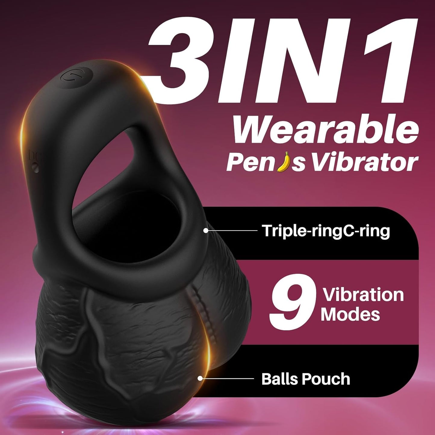 2 IN 1 Cock Ring & Balls Pouch Multifunctional Penis Trainer with 9 Vibration Modes