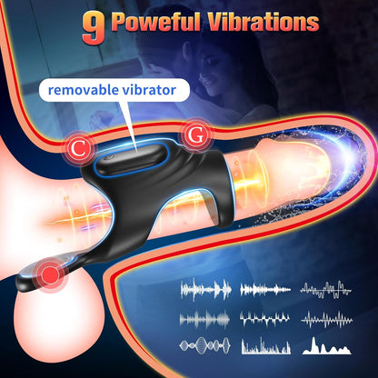Penis Vibrator Enlarger Cock Ring Sleeve Clitoral Stimulator with 10 Vibration Modes