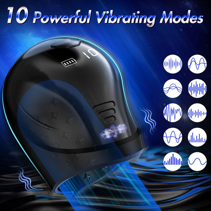 360° Wrapping Glans Blowjob Trainer Penis Vibrator Masturbator with 10 Vibrating Modes