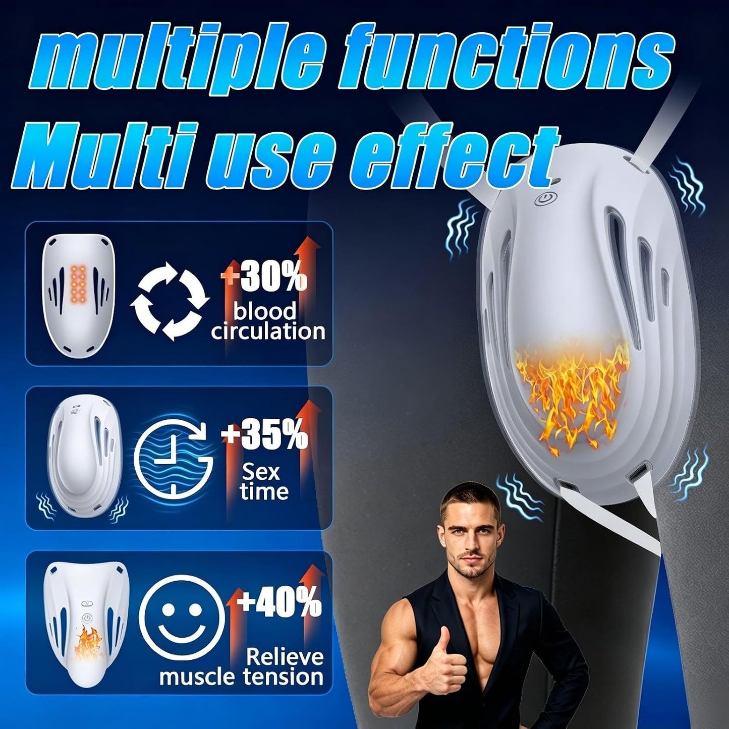 Penis Trainer Vibrator Bondage Cage Glans Stimulator with 9 Vibration & Heating Modes
