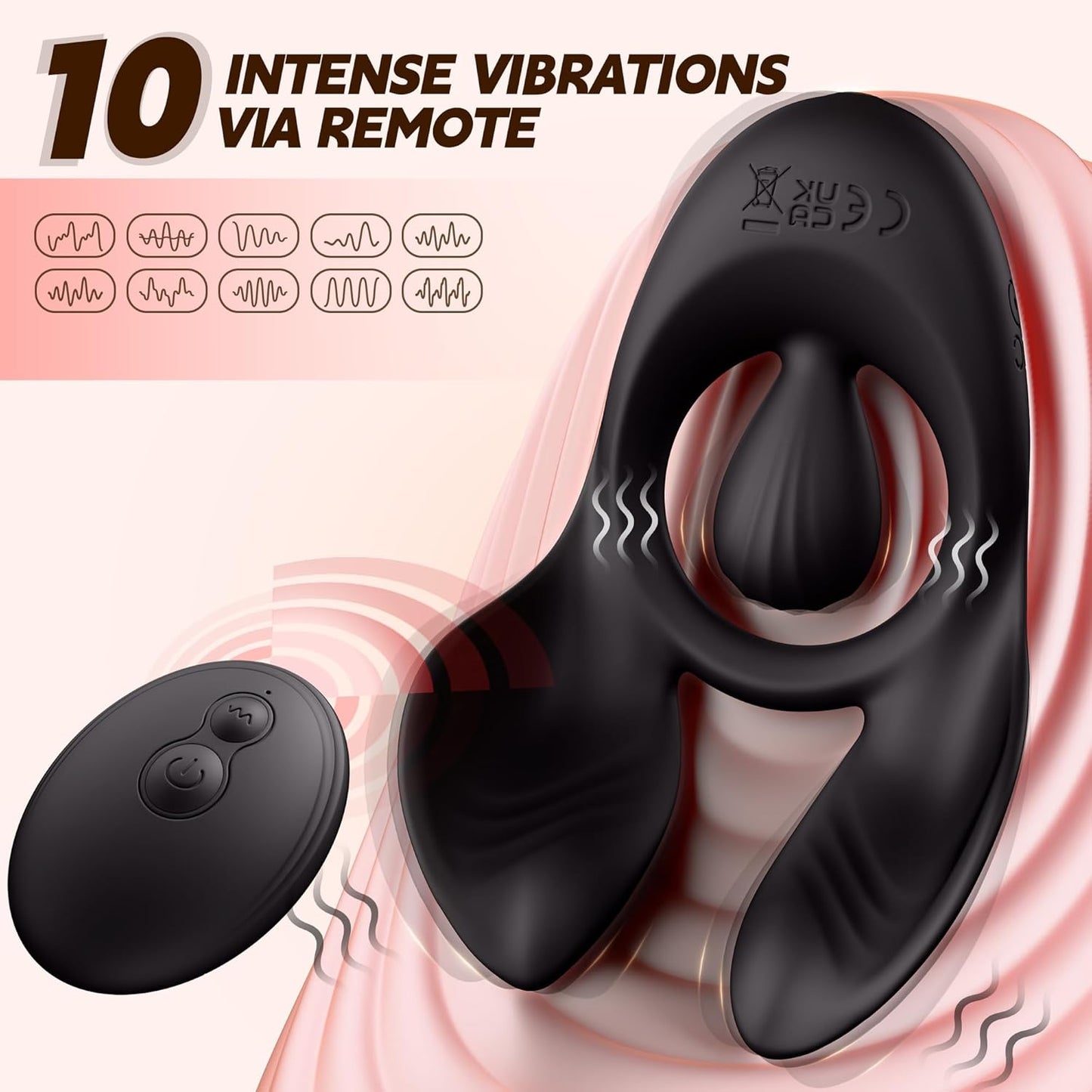 Remote Dual Testicle Vibrator Cock Ring Stimulator with 3 Motors & 10 Vibrations