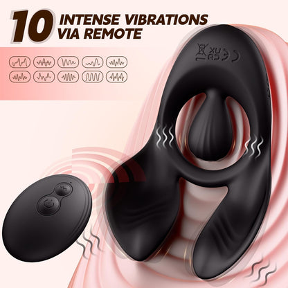 Remote Dual Testicle Vibrator Cock Ring Stimulator with 3 Motors & 10 Vibrations
