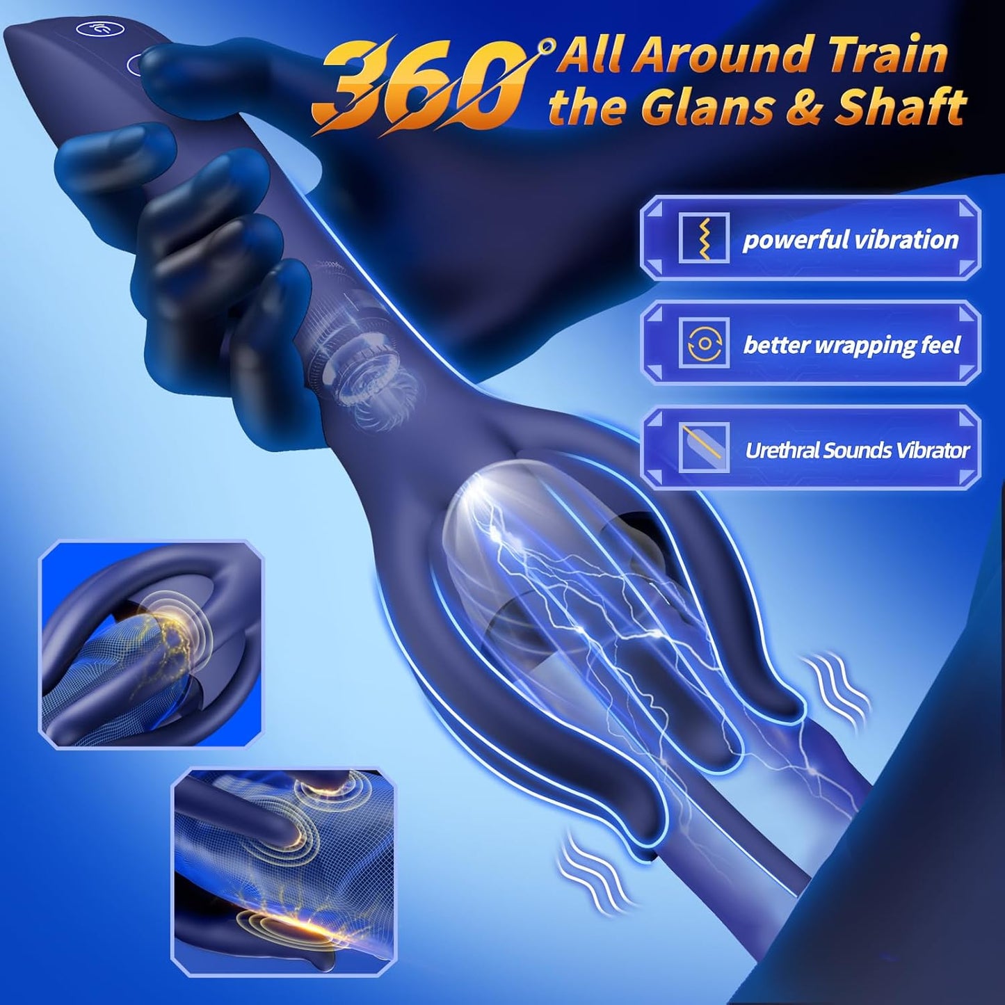 360° Wrapped Penis Trainer Urethral Vibrator Dilator with 10 Ultra Vibrating Modes