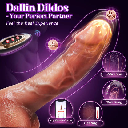 App-control Realistic Big Dildo with Heating & Vibrating & Stretching Modes
