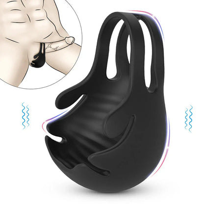 Scrotum Pouch Cock Ring Ball Stretcher Penis Trainer Enhancer Vibrator Delay Ejaculator