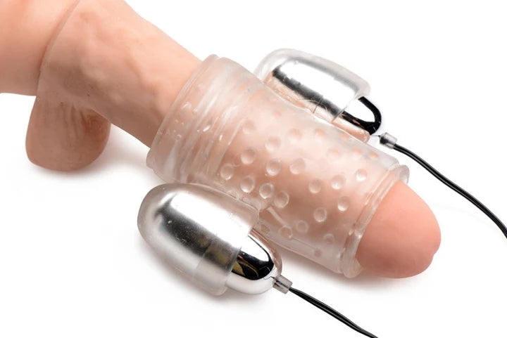 Dual Vibrating Penis Sheath Glans Trainer Stimulator with Powerful Vibrations
