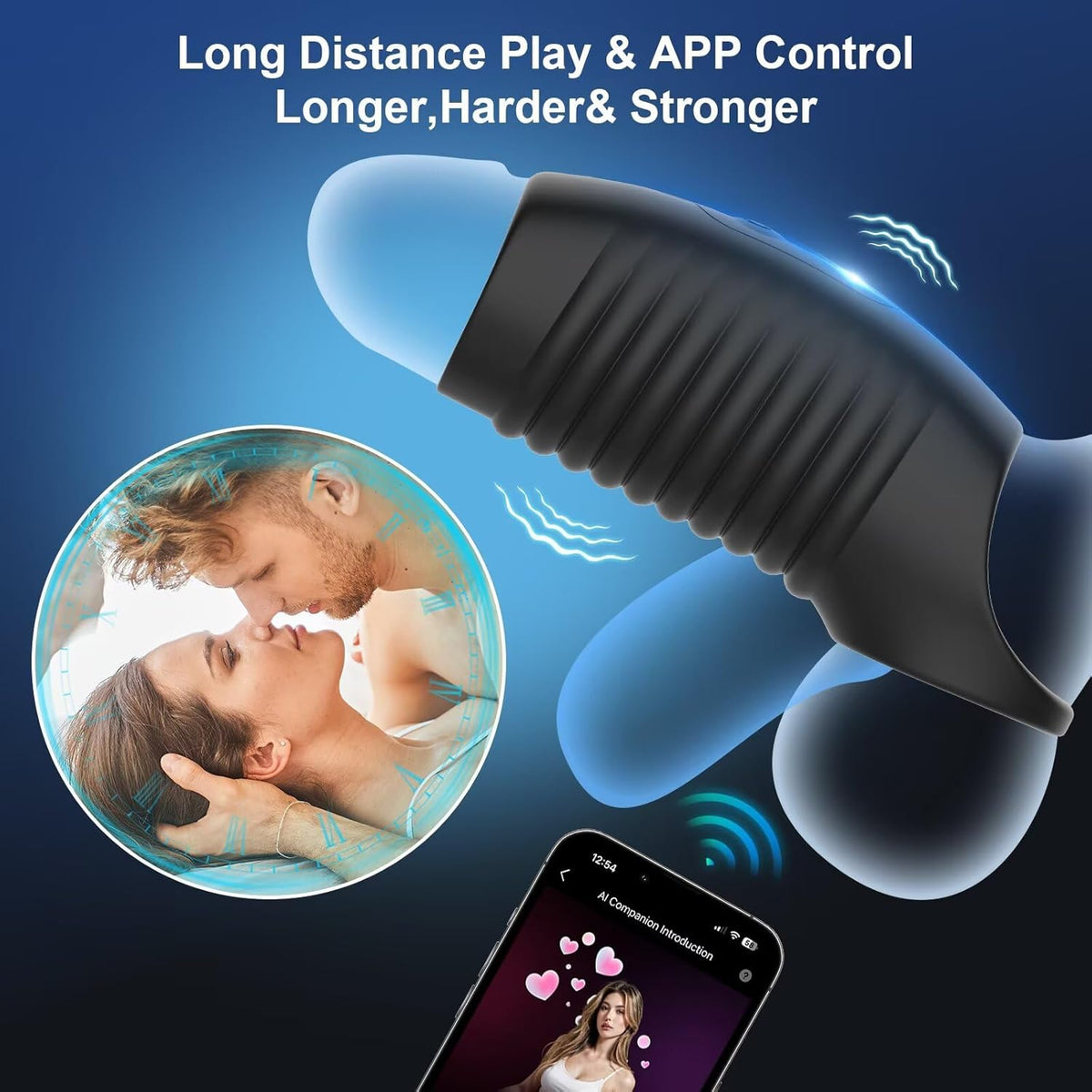 App-Controlled Penis Sleeve Cock Ring Extension Vibrator with 10 Vibration Modes