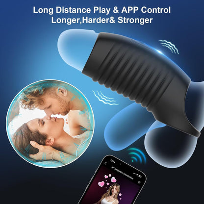 App-Controlled Penis Sleeve Cock Ring Extension Vibrator with 10 Vibration Modes