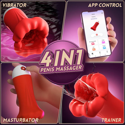 4 IN 1 Penis Vibrator Pocket Pussy Pump Stroker Blowjob with 9 Training Modes