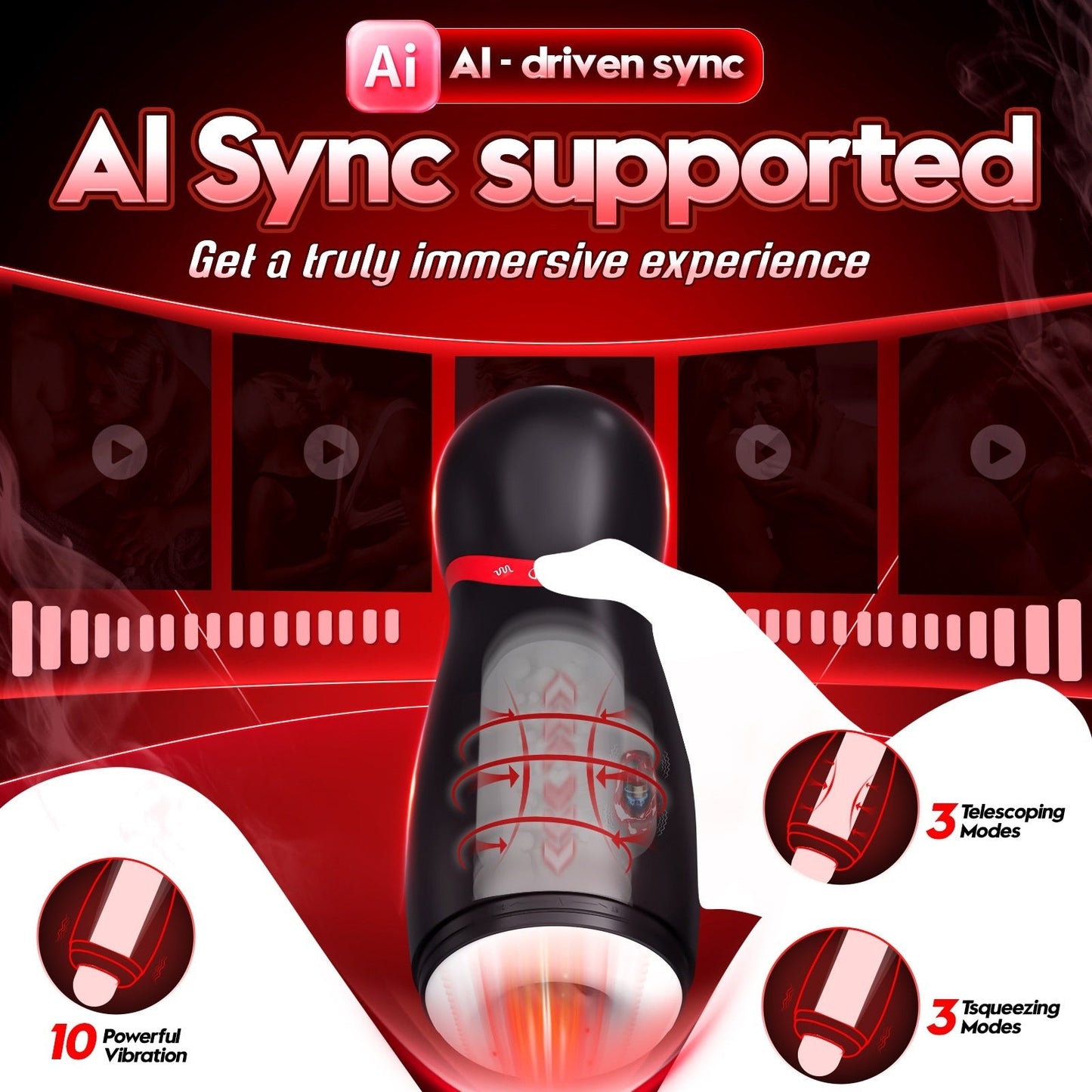 AI-powered Automatic Masturbator Stroker with 3 Telescopic & 10 Vibration & 3 Compression Modes