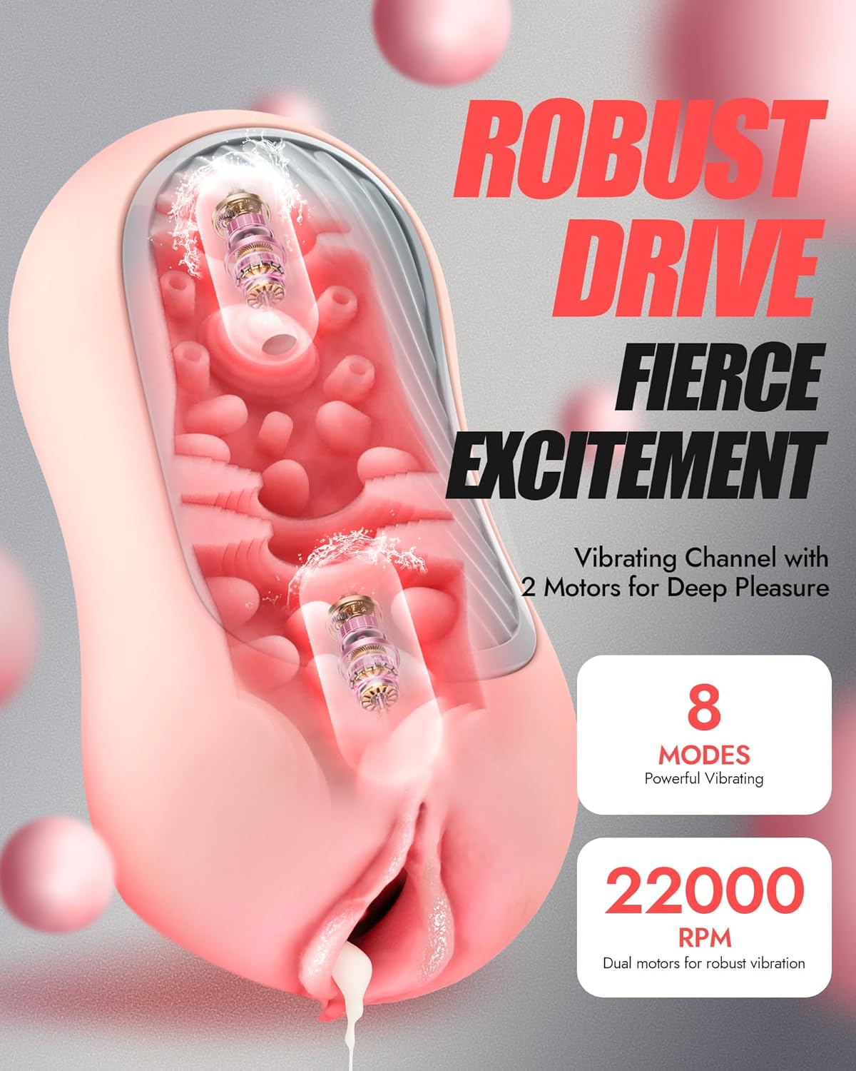 Squeezable Pocket Pussy Stroker Blowjob Masturbator with 8 Vibration & Suction Modes