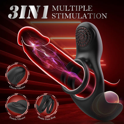 3 IN 1 Penis Trainer Vibrator Cockring Testicles Stimulator with 10 Vibration Modes
