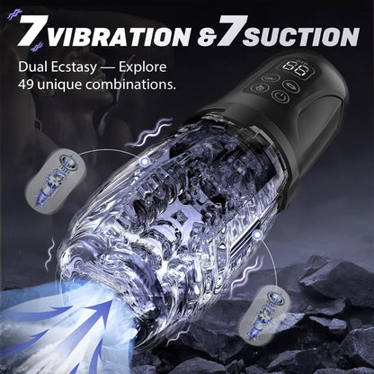 Squeezable Penis Trainer Stroker Pocket Pussy with 7 Vibrating & 7 Sucking Modes