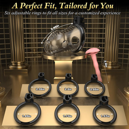 Adjustable Chastity Penis Cage Bondage Gear Device with 6 Sizes Rings