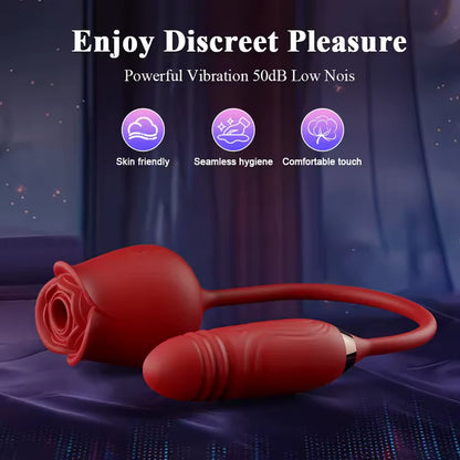 4 IN 1 Clitoris Rose Vibrator Stimulator Dildo Anal Plug with 10 Sucking & 10 Thrusting Modes
