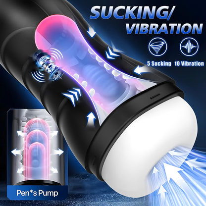 Electric Masturbator & Penis Trainer Vibrator Stroker Blowjob with 10 Vibration Modes