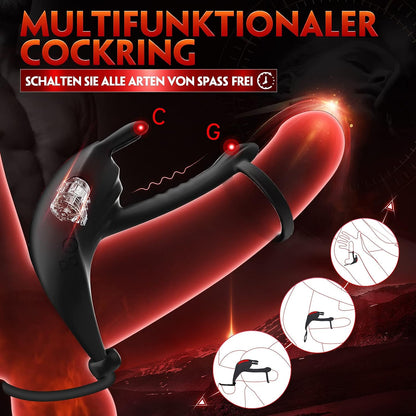 Dual Penis Ring Rabbit Vibrator Testicle Trainer Vibrator with 7 Vibration Modes