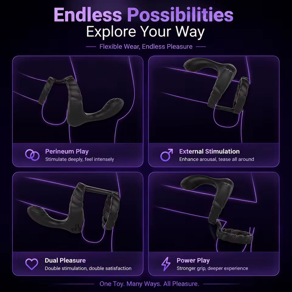 3 IN 1 Cock Ring Penis Trainer Vibrator Testicle Stimulator with 10 Vibration Modes