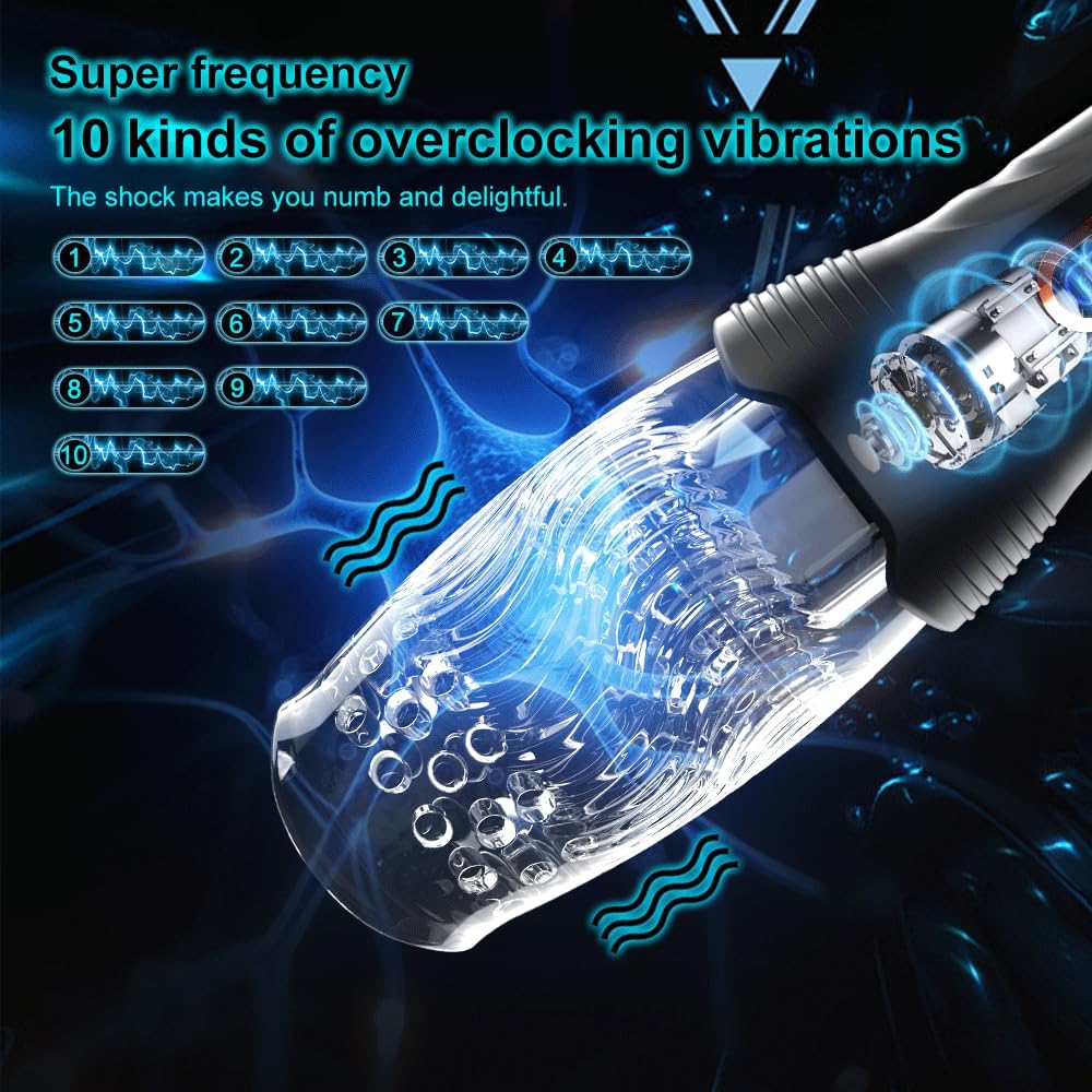 Oral Sex Masturbator Penis Trainer Vibrator with 10 Vibration and 5 Rotation Modes