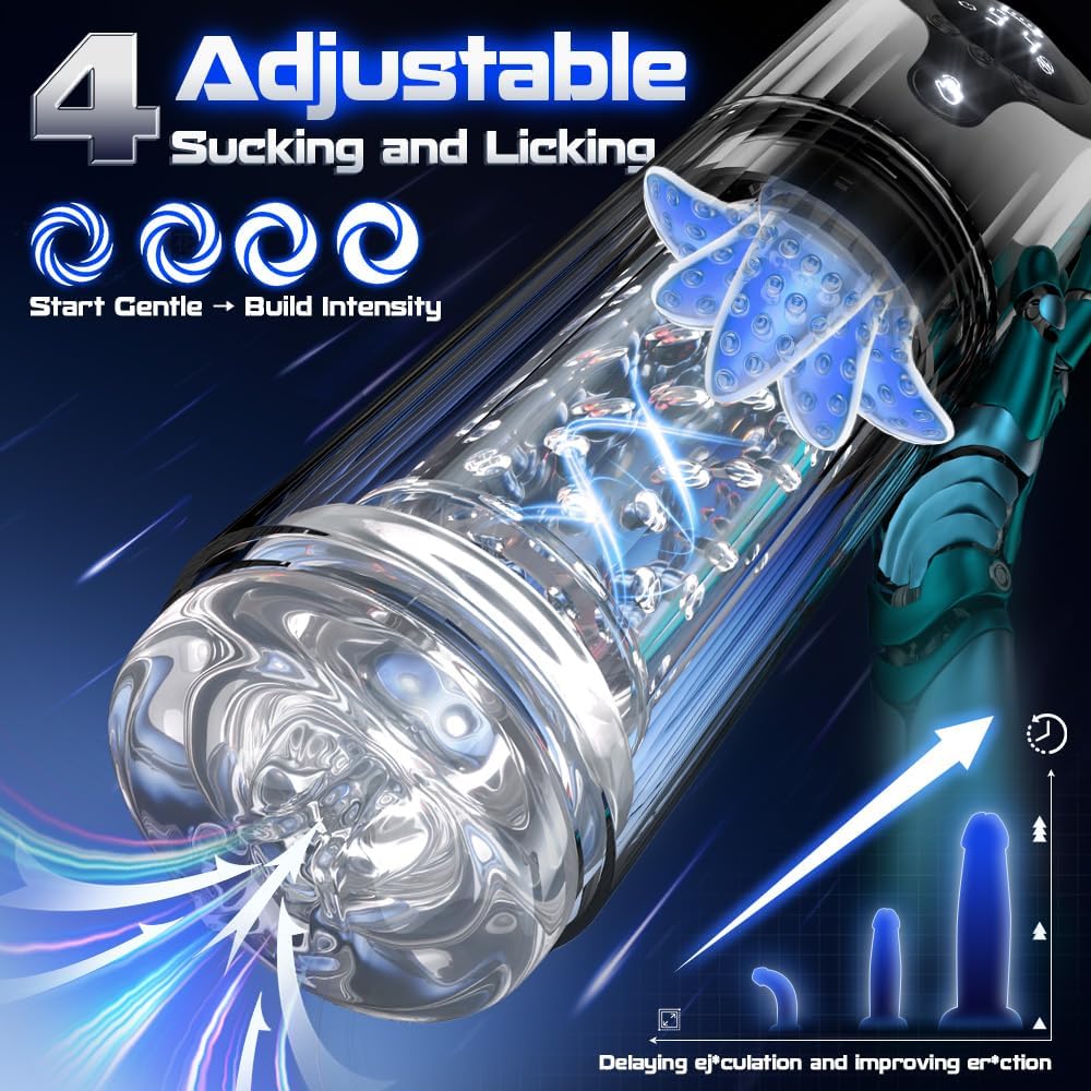 LED Display Automatic Masturbator Penis Pump Blowjob with 9 Rotating & 4 Suction & Licking