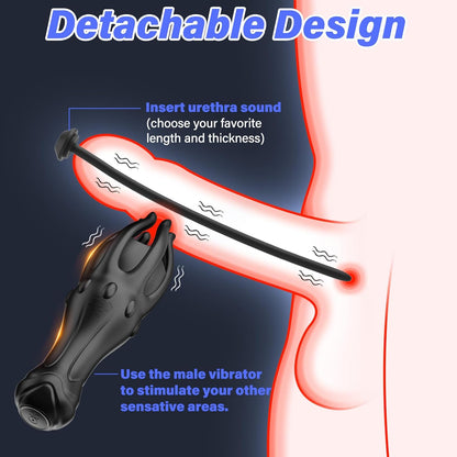 Penis Vibrator Stimulator Urethral Sounds  Set Msturbator with 10 Vibrations
