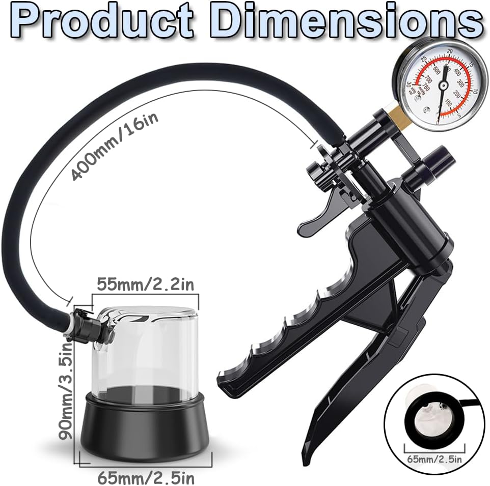 Penis Enlarger Kit Vacuum Pump Glans Trainer with 3 Rubber Sleeves & Manometer
