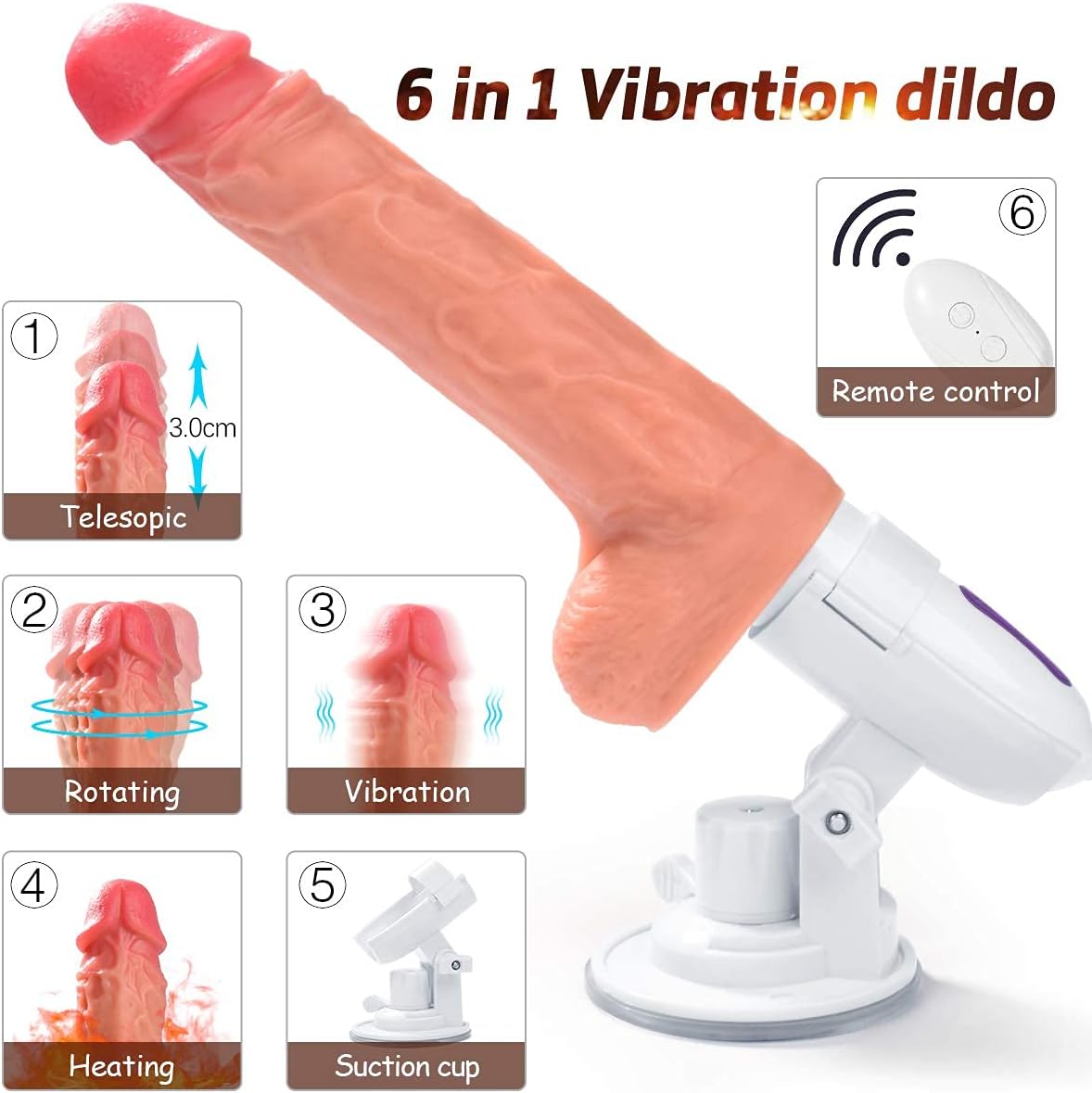 Hands Free Realistic Dildo Sex Machine with 8 Thrusting &Vibrating Modes