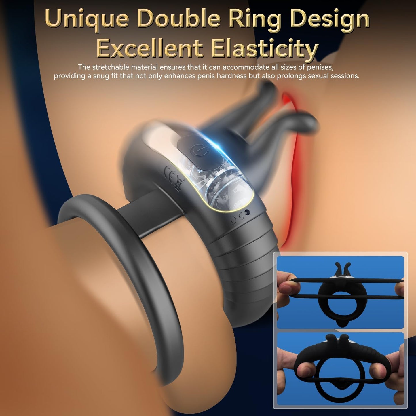 Double Penis Ring Trainer Vibrator Glans Stimulator with 10 Vibrations Modes