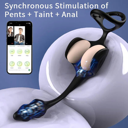 3 in 1 Anal Testicle Vibrator Penis Ring Prostate Stimulator Massager with 9 Vibration Modes