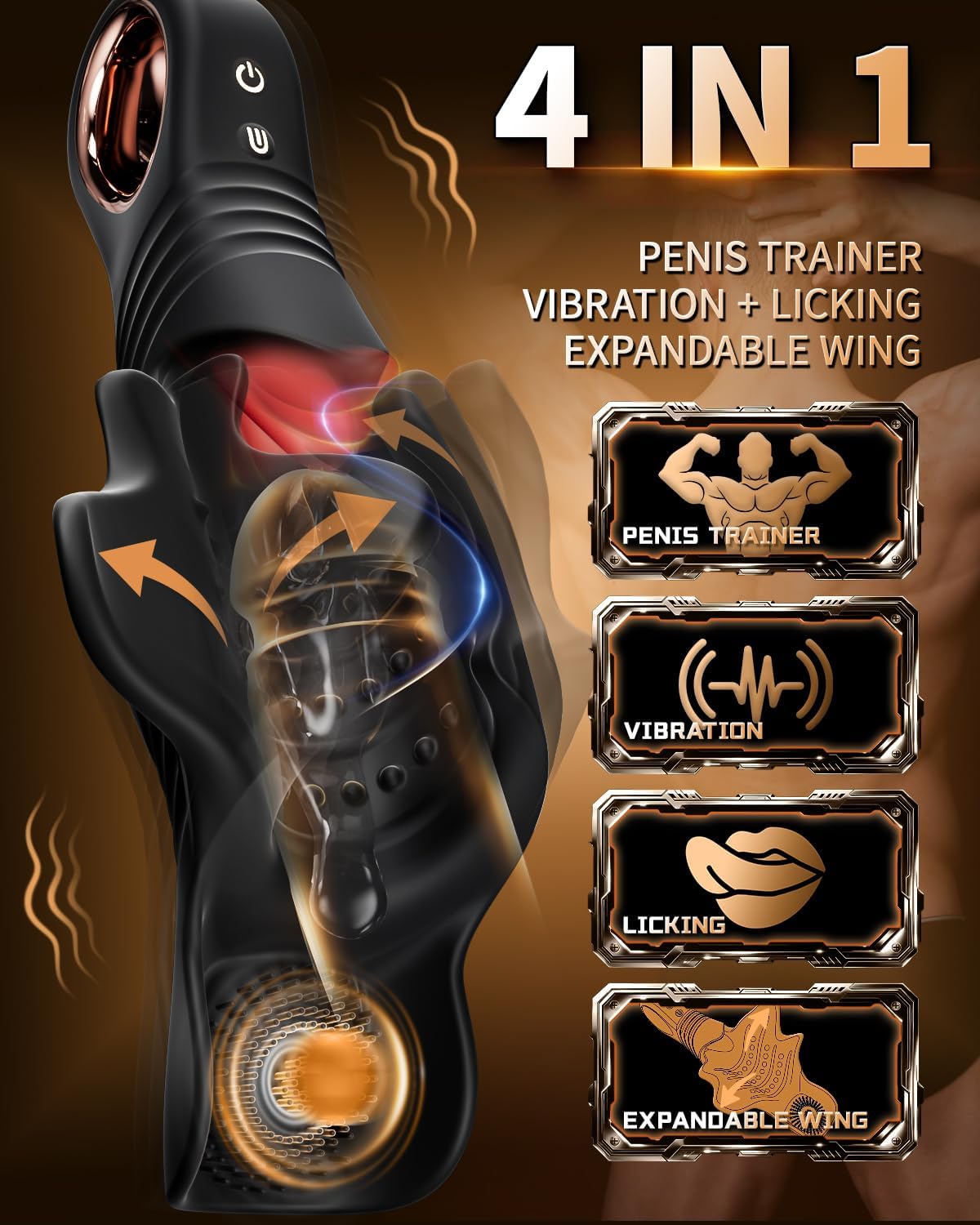 Wing-Open Penis Trainer Vibrator Stroker Blowjob with 10 Vibration & Tongue Licking Modes