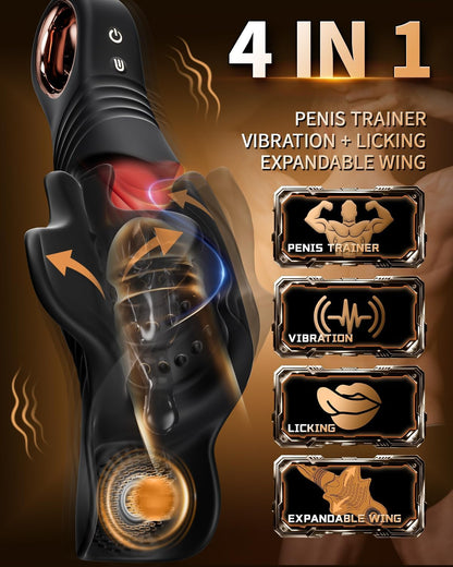 Wing-Open Penis Trainer Vibrator Stroker Blowjob with 10 Vibration & Tongue Licking Modes