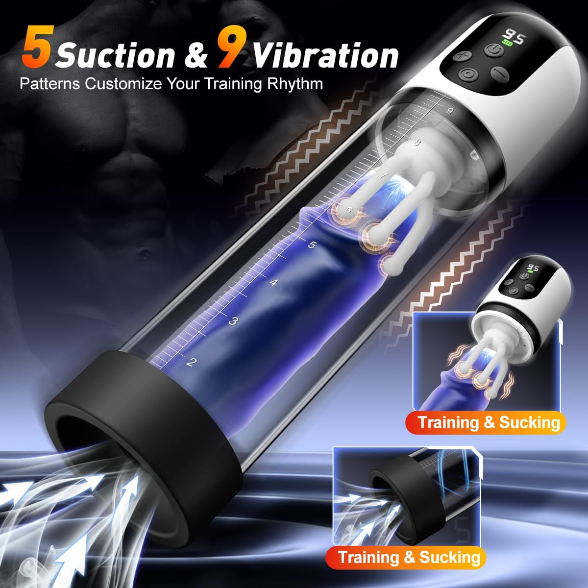 3 IN 1 Dick Enlarger Penis Pump Masturbator Glans Trainer with 5 Suction & 9 Vibration