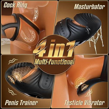 4 IN 1 Adjustable Penis Trainer Testicle Vibrator Cock Ring with 10 Modes