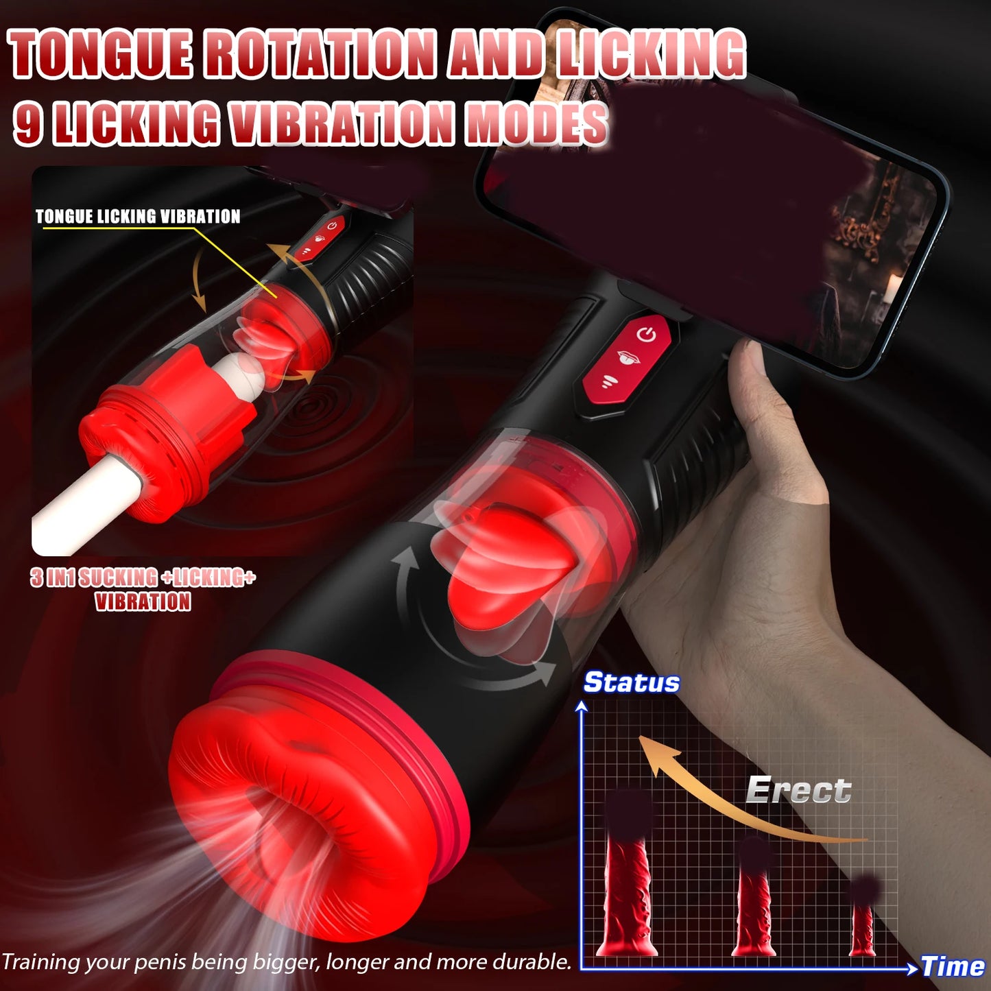 Automatic Masturbator Sex Machine Penis Trainer with 9 Vibrating & Sucking & Licking