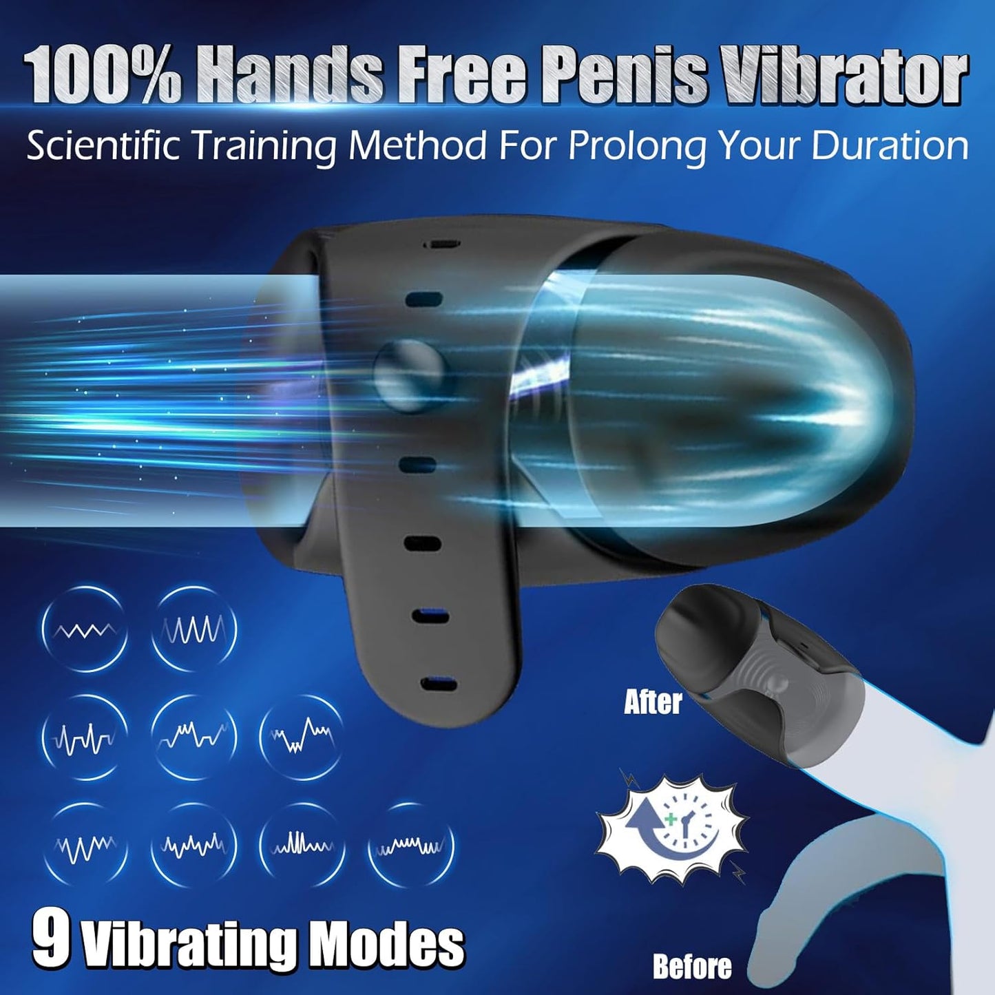 Adjustable Glans Trainer Penis Vibrator Stimulator with 9 Vibration Modes