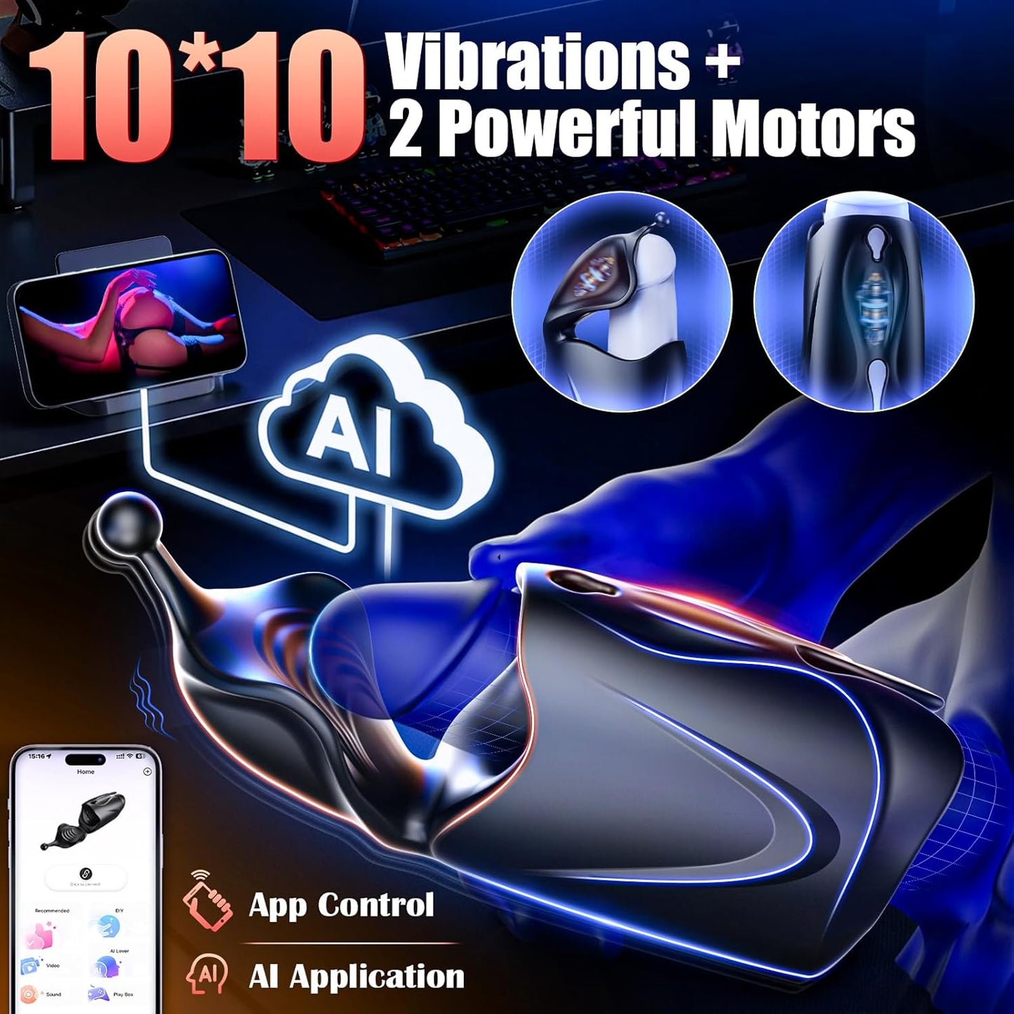 Electric Penis Trainer Vibrator Stroker Masturbator with 10 Vibration Modes