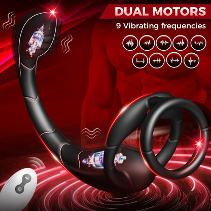3 IN 1 Cock Ring Prostate Massager Anal Vibrator with 9 Powerful Vibration Modes