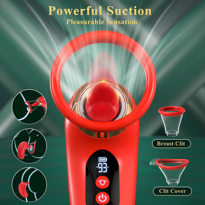 Rose Vibrator G spot Stimulator with 3 Sucking & 9 Tongue Licking & Vibrating Modes