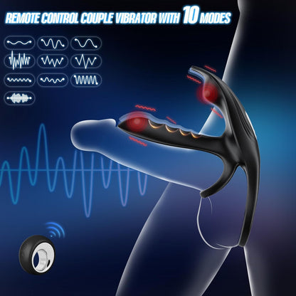 3 IN 1 Vibrating Cock Ring Penis Trainer Clitoral Stimulator with 10 Modes