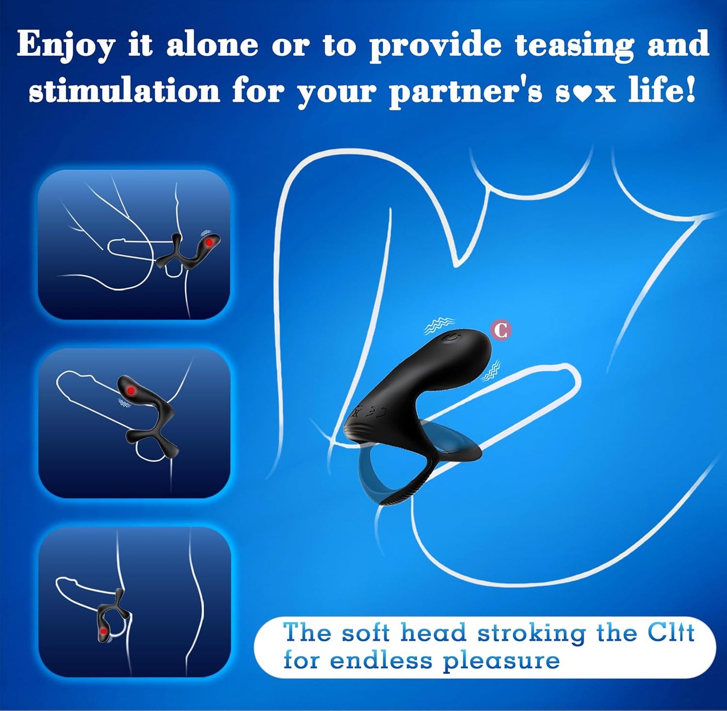 Triple-Ring Cock Ring Vibrator Stimulator with 10 Vibrations Modes