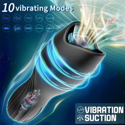 Penis Vibrator Glans Trainer Masturbator with 10 Vibrating & 5 Tongue Licking Modes