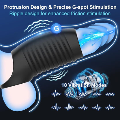 App-Controlled Penis Sleeve Cock Ring Extension Vibrator with 10 Vibration Modes