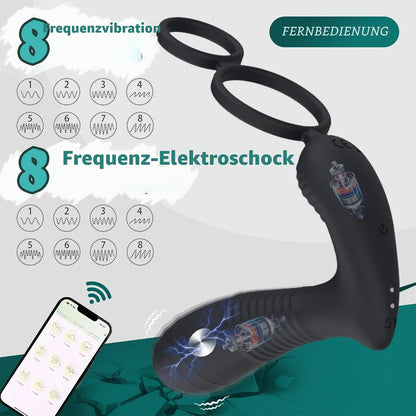 Electric Shock Prostate Vibrator Penis Ring with 8 Electric Shock & 8 Vibration Modes