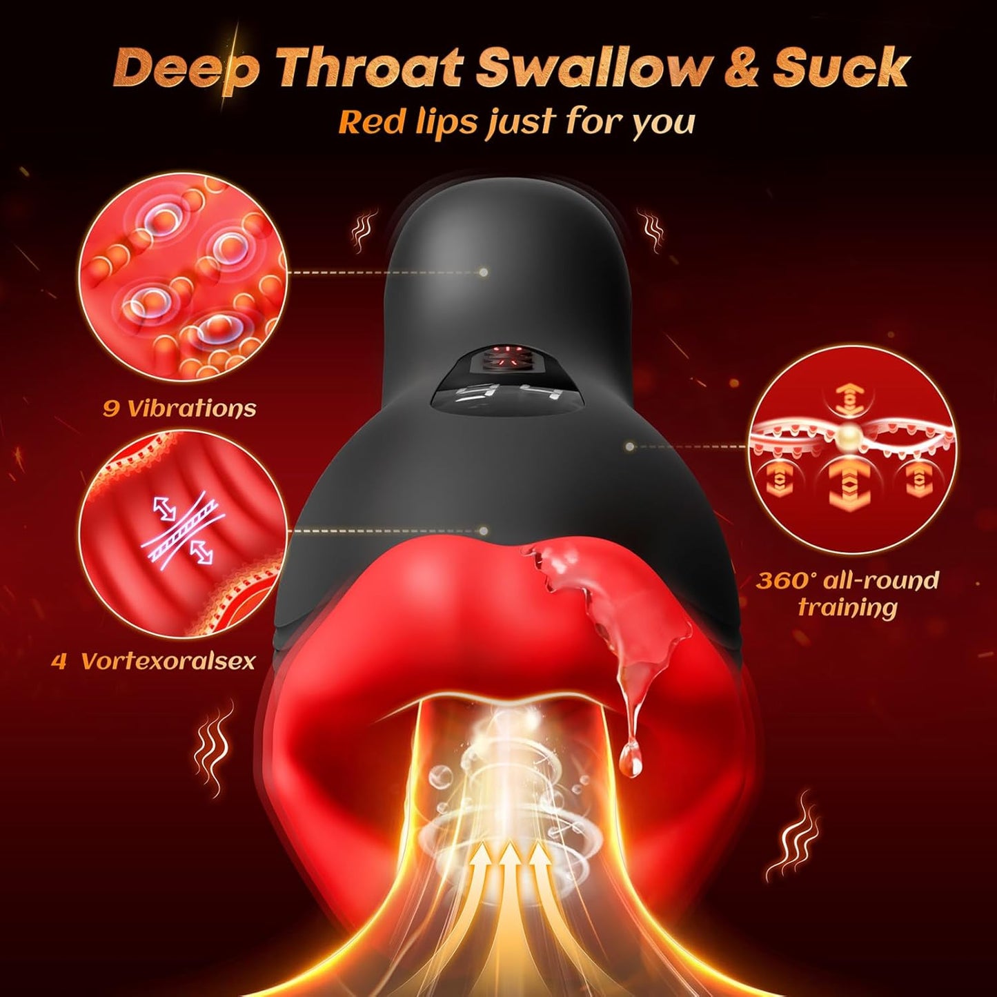 360°Stimulation Stroker Blowjob Sex Machine Masturbator with 4 Squeeze & 9 Vibrating Modes