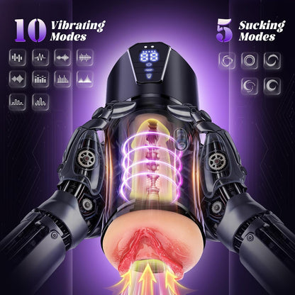 LCD Display Realistic Pocket Pussy Stroker Blowjob with 10 Vibration & 5 Sucking Modes
