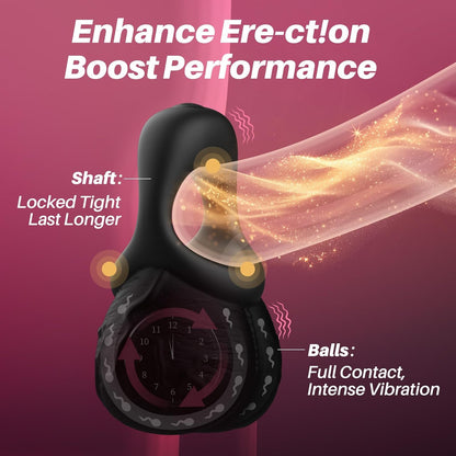 2 IN 1 Cock Ring & Balls Pouch Multifunctional Penis Trainer with 9 Vibration Modes