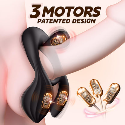 Remote Dual Testicle Vibrator Cock Ring Stimulator with 3 Motors & 10 Vibrations