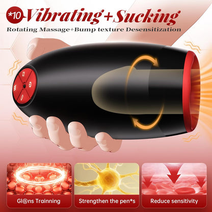 Oral Glans Trainer Penis Stroker Blowjob with 10 Vibrations & 5 Rotation & 3 Suction